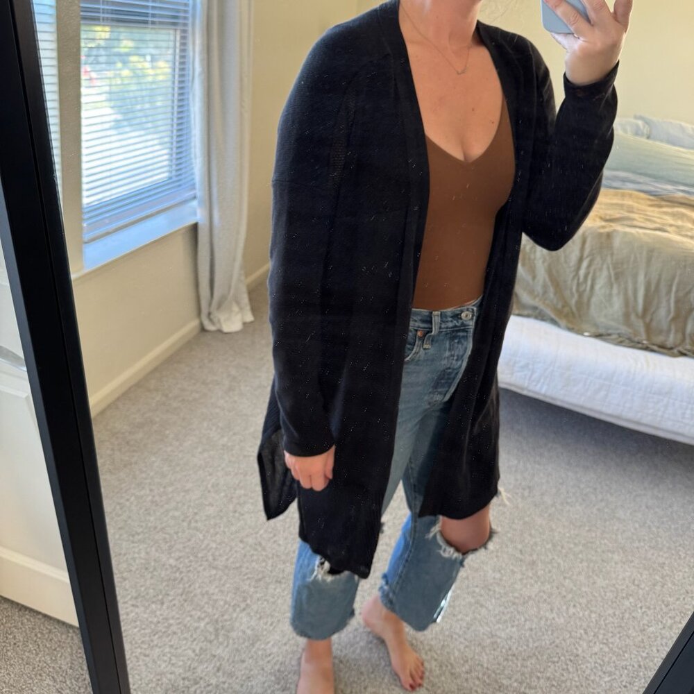 Athleta Black Split Hem Longline Black Cardigan S… - image 5